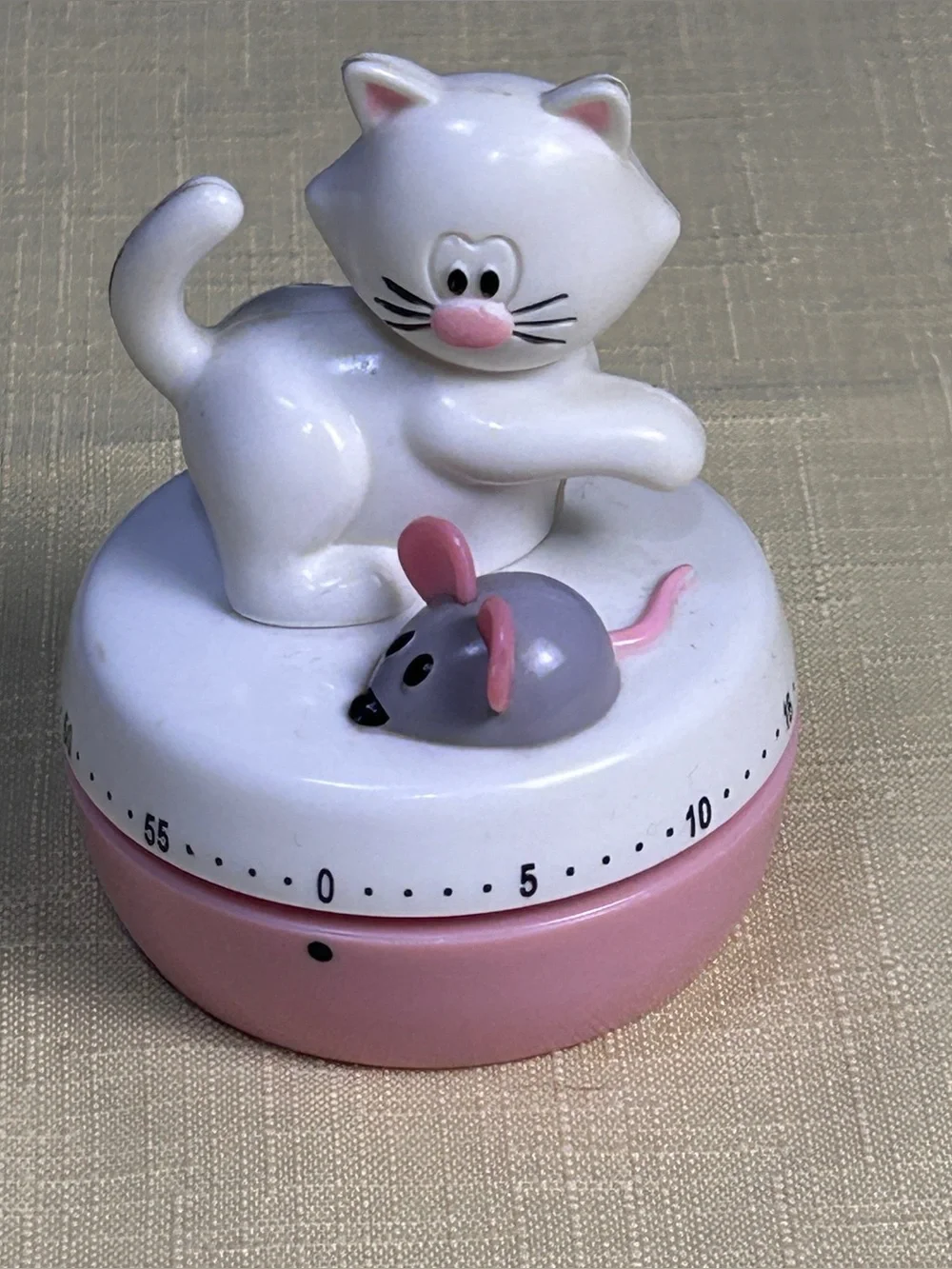 Joie MSC Meow Cat & Mouse White/Pink 60 Minute Whimsical Kitchen Timer